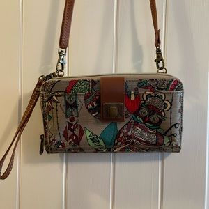 Sakroots phone wallet, owl print. Multi colored.